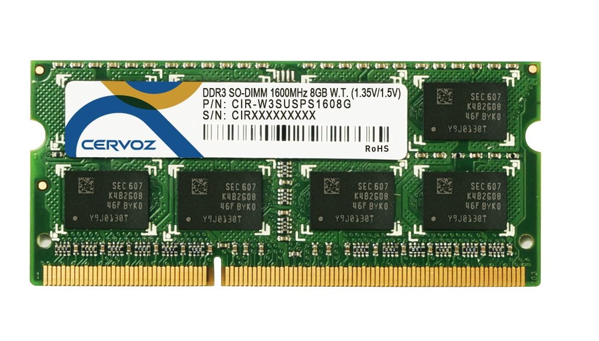 Модуль памяти  CIR-W3SUSPS1608G      SO-DIMM, DDR3 8Gb 1600MHz,  W/T, 1.5V/1.35V  512Mx8