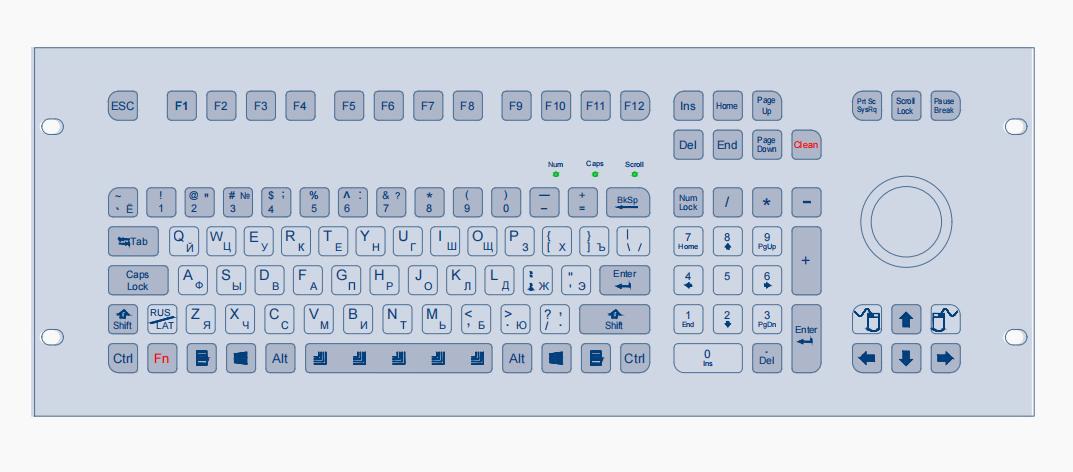 Промышленная клавиатура K-TEK-D483-178-MTB-KP-FN-SW-US/RU-USB