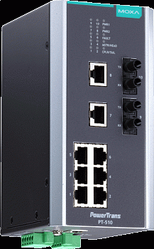 Коммутатор PT-510-MM-ST-24 IEC 61850-3 managed DIN-Rail switch, 8 x 10/100BaseT(X), 2 x 100BaseFX MM