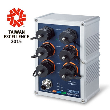 Planet IGS-604HPT-RJ — промышленный коммутатор L2+ PoE+ (4xPoE+ + 2x1G)