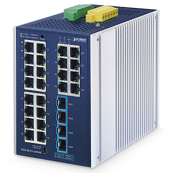 IP30 Industrial L2+ 24-Port 10/100/1000T + 4-Port 10G SFP+ Managed Switch (DIN-railo -40~75 degrees 