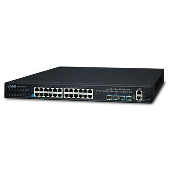 Planet SGS-6341-24T4X — стекируемый коммутатор L3 (24x1G RJ45 + 4x10G SFP+)