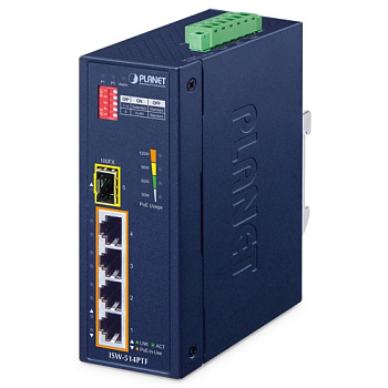 Planet ISW-514PTF — промышленный PoE+ коммутатор (4xPoE+ + 1x100FX SFP)
